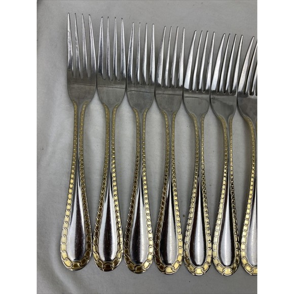 12 Retroneu GOLD ACCENT Chain 7 3/4” 18/8 Korea Stainless Dinner Fork Quality - Picture 2 of 9